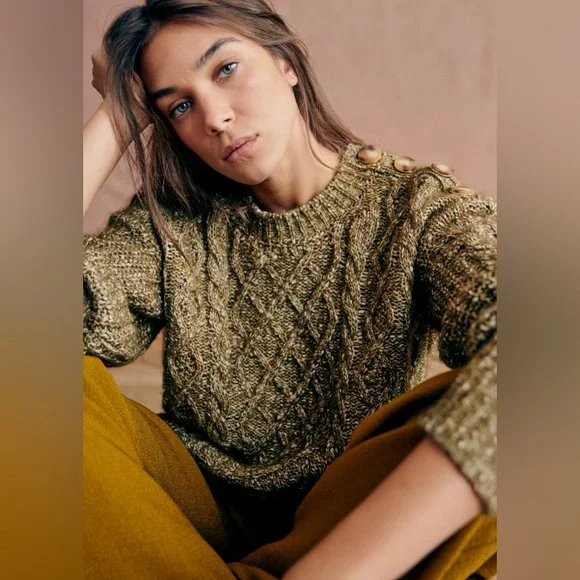 Sezane James Jumper Olive Chiné - Size S - Picture 3 of 16